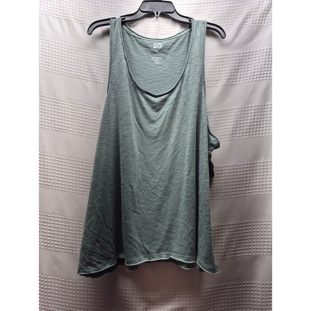 SO Shirt Womens Size 2x Green Tank Top Raw Hem Sleeveless Scoop Neck 8148